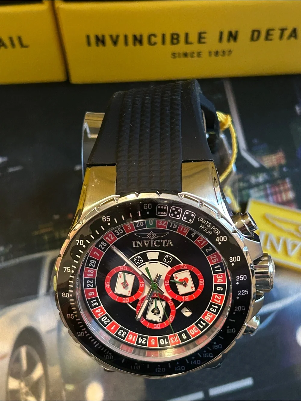 Invicta Monte Carlo Black and Red Casino-Style Chronograph Watch 50mm